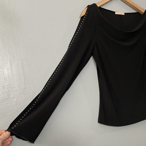 Forever21 Size M Black Stretch Studded Slit Sleeve Grunge Y2K Cyber Fairy Slinky - Picture 2 of 11